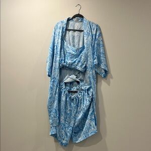 Blue Swirl Patterned 3in1 Set, Kimono, Bra top and Shorts.